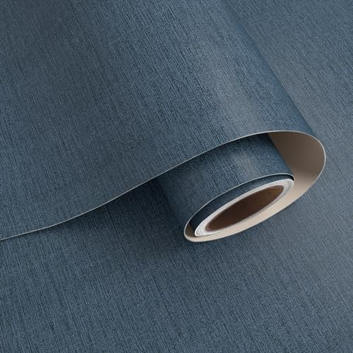 VaryPaper Navy Blue Faux Grasscloth Peel and Stick Wallpaper 40cmx200cm Linen Textured Fabric Contact Paper for Furniture Wrap Sticky Back Plastic Stick on Wallpaper for Living Room Bedroom Cabinets