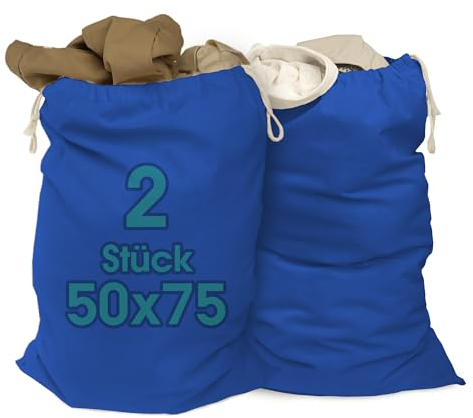 ELES VIDA® - Sacs à linge 50 x 75 cm en 100% coton – Sacs à linge extra larges – Durable, avec cordon de serrage, panier à linge, panier à linge, sac à vêtements, rangement en (bleu, 50 x 75 cm)