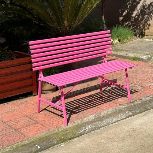 Yclty Gartenbank Aus Metall, 3-Sitzer-Terrassenmöbel, 120cm Länge | Outdoor-Freizeitbank mit Lattensitz und Rückenlehne, Ideal für Parks und Terrassen (Color : Pink)