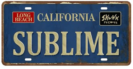Sublime Poster Vintage Metal Tin Sign Sublime California Sign Funny Street Signs Long Beach California Sublime Poster 90s Posters Hippie Room Decor For Home Cafe Bar Pub, Car Vehicle License Plate Souvenir Wall Decor