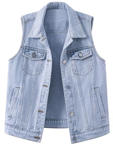 Chaleco de mezclilla para mujer, chaleco vaquero, color sólido, sin mangas, talla grande, ligero, chaqueta de jeans, primavera, otoño, botones, parte frontal abierta, camisa, abrigos, ropa para
