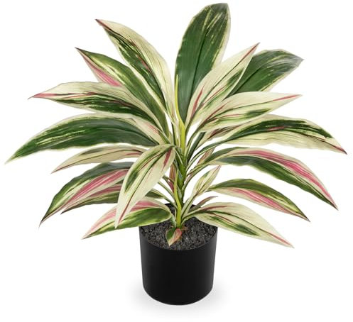 Oairse Artificial Plants Indoor with Pot, 18 Fake Potted Plants Medium Artificial Dracaena Plant in Black Pot Faux Tropical Plants for Bathroom Living Room Office Desk Shelf
