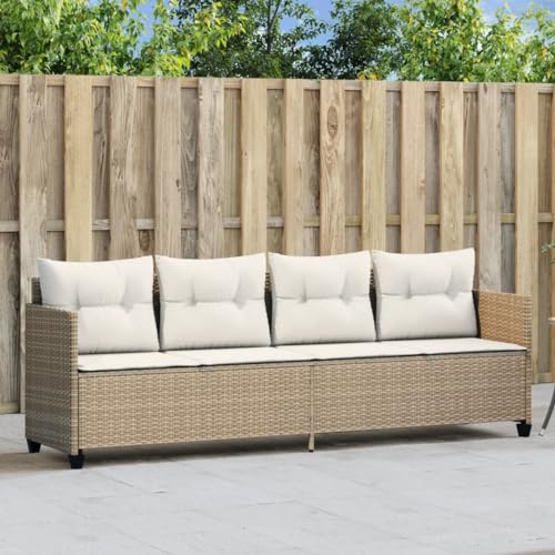 Faroom Sofá 3 Plazas de Ratán, Sofas de Terraza, Sofá Patio 3 Plazas, Conjunto Terraza Muebles Jardín Exterior Resistente a la Intemperie Beige y Blanco Crema