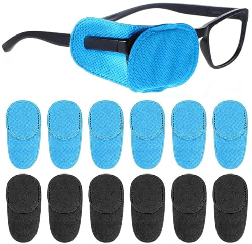 JEYORZY 12 Stück Augenklappe für Brillen, für Erwachsene Kinder Faules Augen Amblyopie Strabismus, Wiederverwendbar Augenklappe Vliesstoff Eye Patches