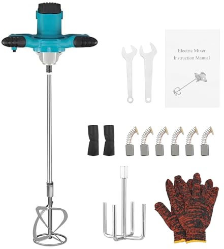 WYYHAA Azul,Mezclador de Cemento Eléctrico Portátil, Herramienta de Mezcla de 2100W con 6 Velocidades Ajustables para Pintura, Mortero, Barro para Paneles de Yeso, Lechada, Adhesivo para Baldosas