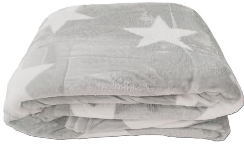 Cleanlevel EST 2016 XL Flanell Kuscheldecke Sofadecke Decke Wohndecke Couchdecke Sternen Microfaser 220cm x 180cm (Hellgrau)