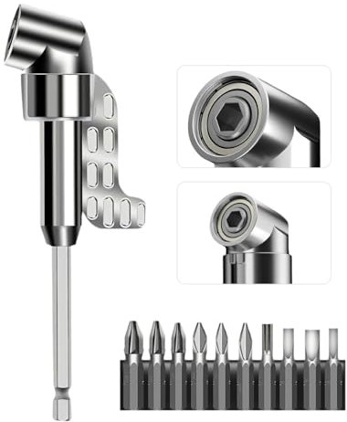 Adattatore per avvitatore angolare a 105°, versatile con supporto magnetico da 1/4, angolo con punta a vite, per forare in spazi ristretti (lungo)