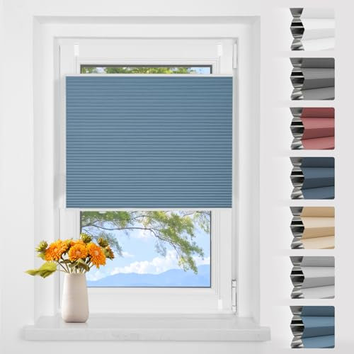 Verdunklungsplissee Wabenplissee ohne Bohren Weiß-weiß Weiß-himmelblau 60x120cm(BxH) Thermo Plissee ohne Bohren Verdunkelung Zweifarbig 100% Blickdicht Sonnenschutz & Schallschutz für Fenster & Tür