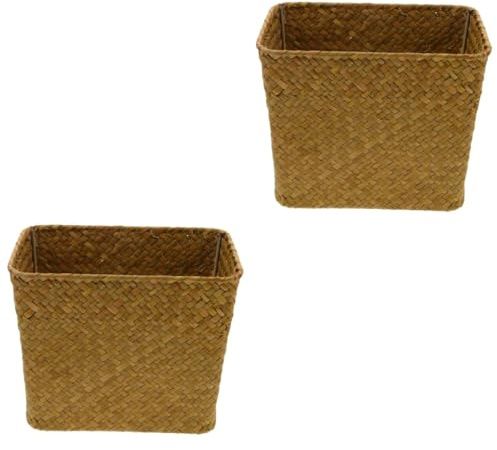 Amosfun Lot De 2 Boîtes De Rangement En Paille Pour Organiser Votre Espace Paniers De Rangement Extérieurs Pour La Maison