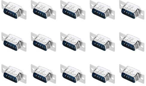 sourcing map DB9 Solder Connectors,DB25 Solder Connectors Male Socket 9-pin 2-Row Male Serial Port Terminal Breakout for Mechanical Equipment CNC Computers Pack of 15