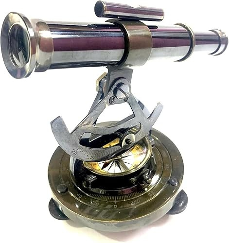 Vintage Messing Teleskop mit Kompass, 12,7 cm, Alidade Design, Schwarz Antik Finish