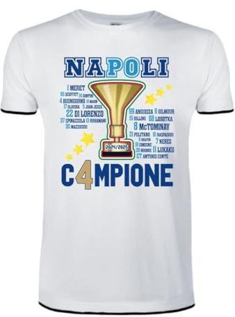 Intermezzo T-Shirt Maglietta Shirt Tifo Napoli Partenopeo Cuore Tifoso Scudetto Azzurro Campioni d'Italia 2025 Campione Squadra Gufo 4 Tifosi Trionfo Siamo Forti Mister (Bianco, M)