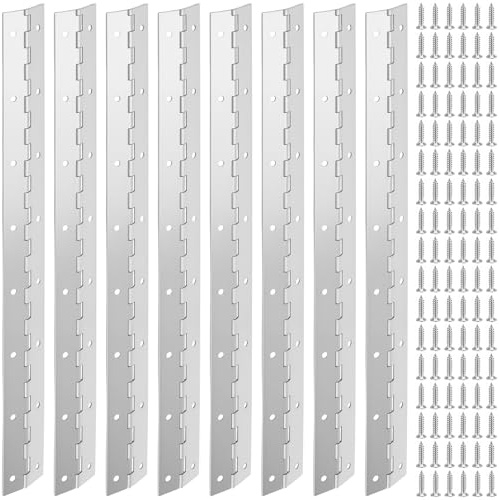 KOHAND 8 Pack 38cm Piano Hinge, Stainless Steel Continuous Hinge with Screws, Silver Long Hinges for Pianos, Cabinet Doors, Large Windows