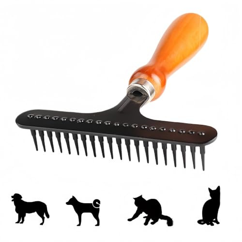 Vyloky Unterfellbürste für Hunde & Katzen - Entfilzer mit Massagezinken, rutschfester Holzgriff für Golden Retriever, Husky & Teppich (14x11cm)
