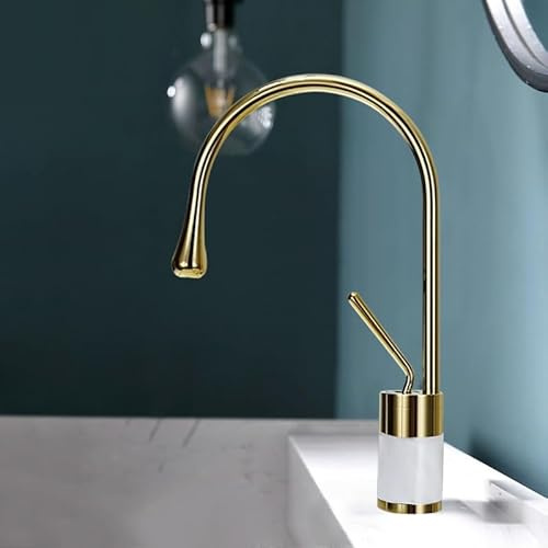 NBYGSC Bagno, Bagno, Bacino, Rubinetto, Tavolo rialzato, Caldo e Freddo, a Prova di spruzzo, Rubinetto, Oro, Giada Bianca, Bassa