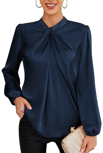 GRACE KARIN Top da donna, casual, da lavoro, a maniche lunghe, per feste, Blu mare, S
