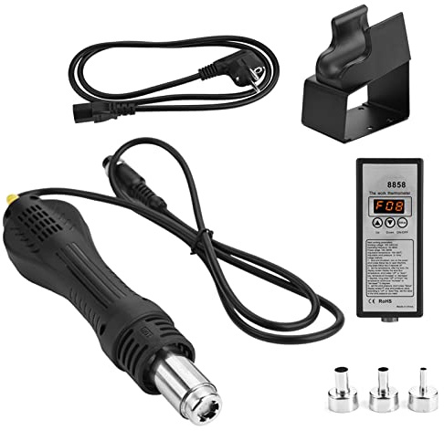 Eujgoov Estación de Soldadura del Kit de Pistola de Aire Caliente LED Digital Desoldering Estación SMD Estación de Retrabajo para Soldar, Desolder, Encogimiento de Calor (EU enchufe 220V)