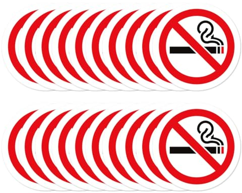 20 Pezzi VIETATO FUMARE PVC Adesivo Resistente, 7,6 cm, rotondi, autoadesivi, senza fumo, per interni, per finestre, porte e negozi