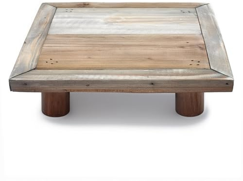 Spetebo Deko Blumenteller natur klein quadratisch - 20 x 20 cm | Mini Holz Pflanzenhocker, 4 Füße, Dekohocker, Blumenständer