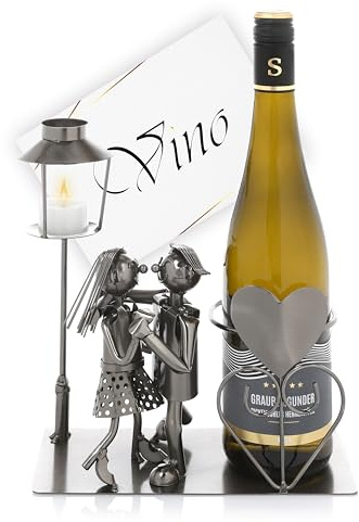 Nordstern Flaschenhalter Tanzpaar mit Laterne für Teelicht - Weinhalter mit Grußkarte als Paargeschenk zur Hochzeit oder Verlobung