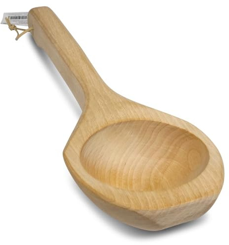Sauna Kelle Birke 40 cm – traditionelle Saunakelle aus hellem Birkenholz, sauber gehobelt und geschliffen, mit Aufhängeschlaufe für Aufgüsse