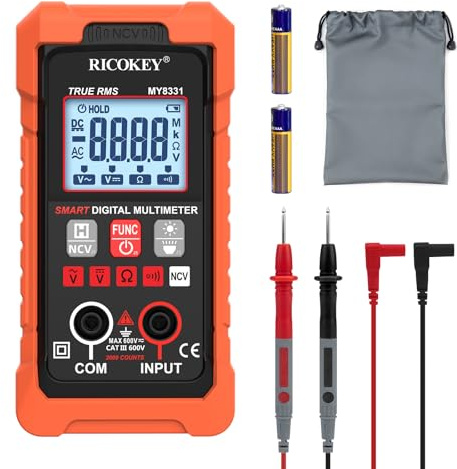 Digital Multimeter Volt Meter TRMS 4000 Counts Auto-Range NCV Voltage Multi Tester Smart Electrical Car Battery Voltmeter AC/DC Volt, Ohm Resistance, Continuity with Test Leads Large LED Backlight