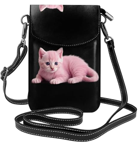 LPLSNWS Bolso cruzado de piel con estampado de gatito rosa tumbado, bolsa de hombro con solapa para camping y viajes