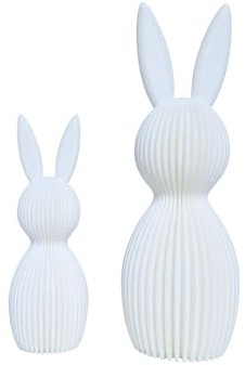 Generisch | Osterhasen Deko Set 2er – Skandinavischer Deko Hase mit Rillenstruktur – Moderne Osterdekoration aus PLA 3D Druck – Frühlingsdeko für Tisch Regal Sideboard – 11 cm & 16 (Weiß)