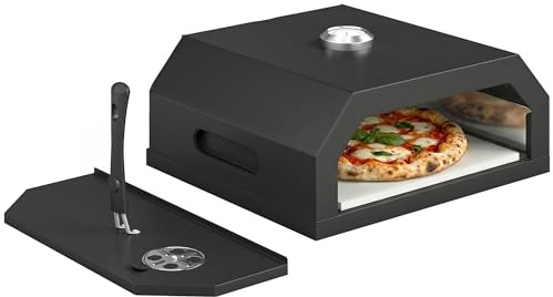 Outsunny Forno per Pizza a Legna Portatile da 12 Pollici, Forno a Legna per Griglia con Pietra in Cordierite e Termometro, Ventilazione Regolabile, Maniglia Isolata, per Esterni