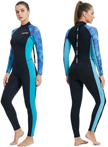 Owntop våtdräkt dam lång 3/2 mm helkropp dykdräkt premium neopren surmed dragkedja på baksidan – köldskydd för snorkling, dykning, surfing och SUP