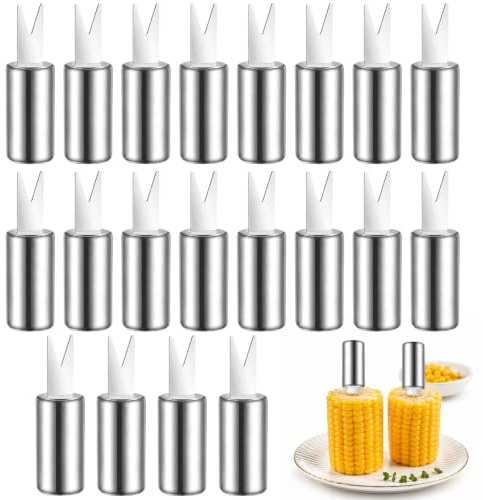 20-Piece Set Corn on the Cob Holders, Sweetcorn Holders, Corn on the Cob Skewers, Corn on Cob Forks, Stainless Steel Corn Forks, Durable Corn on Cob Kitchen Tools for BBQ Gatherings and Outdoor Cookin