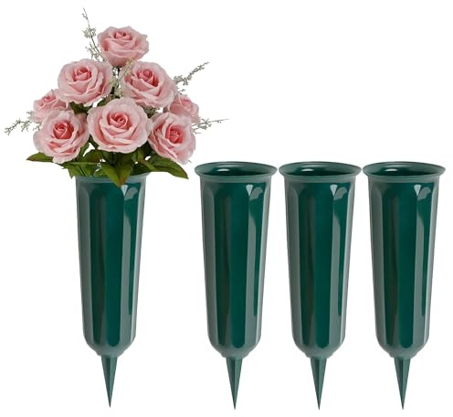Black Duck Brand Set of 4 Green Cemetery Vases - 9.75x3 Including Stake - Green to Blend with Turf