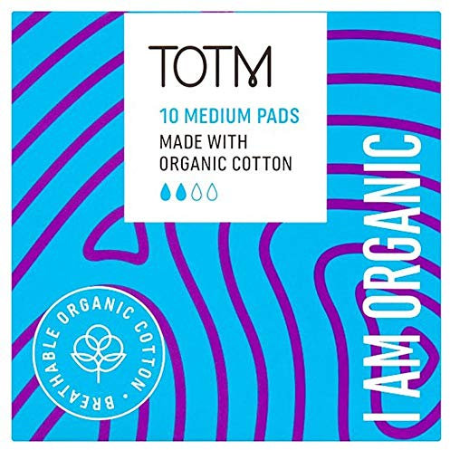 TOTM Organic Cotton Sanitary Pads with Triple-Layer Protection | Medium - Pack of 10 | Breathable Period Care with Secure Wings & Waterproof Backing | Sanitary Towels for Day & Night