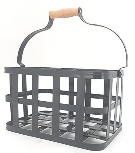 KUHEIGA Flaschenkorb Länge 32,5cm Flaschenträger Metall mit Holzgriff Anthrazit