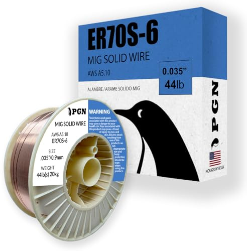 PGN Solid MIG Welding Wire - ER70S-6 .035 Inch, 44 Pound Spool - Mild Steel MIG Wire with Low Splatter and High Levels of Deoxidizers - for All Position Gas Welding - Shatterproof ABS Spool