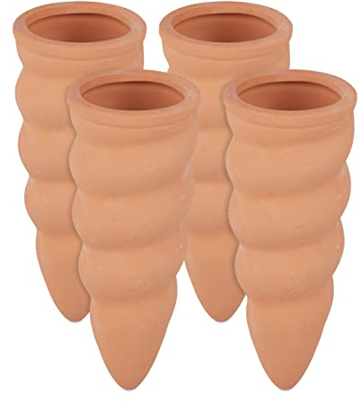 Relaxdays Tonkegel Bewässerung, 4er Set, Bewässerungshilfe Pflanzen, für 1,5 L Flaschen, HxD: 11,5 x 4,5 cm , terrakotta