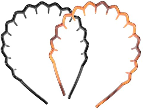 Lurrose Set mit 2 Kunststoff-Haarreifen in Haifischzahn-Optik, rutschfeste Haarbänder, Zubehör für Damen und Mädchen, 1 schwarzer + 1 brauner Haarreifen