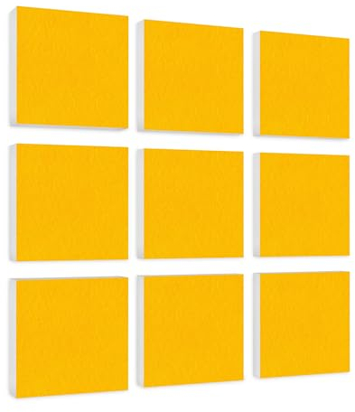platino24 Akustikpaneele 9 Elemente Colore Quadrat 27,5 x 27,5 cm Sonnengelb I Schallabsorber aus Basotect G+ mit Akustikfilz I Schalldämmung Wand & Decke I Akustikelemente Wandpaneel