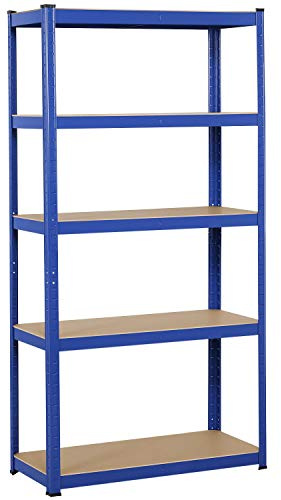 Yaheetech Scaffale Metallo Garage Portata 875 kg Senza Viti | Scaffalatura 180x90x40 cm Blu con 5 Ripiani Regolabili Struttura Robusta per Garage Cantina Ripostiglio