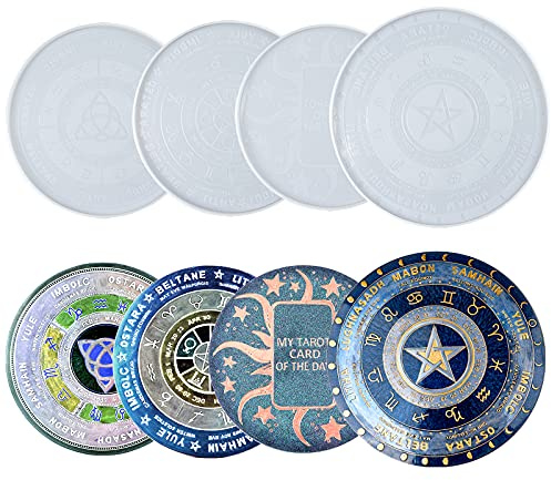 Astrologie Epoxidharz Silikonformen Sternzeichen Board Rad des Jahres Tarotkarte für Pendelmatten Untersetzer Sternbild Kompass Wahrsagung 4er Set groß 21-29cm