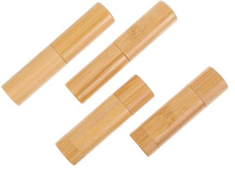 HEALLILY Bambus Lippenstifthülsen Leer 4 Stück - Nachhaltige Makeup Behälter Für Diy Lippenpflege Tragbare Kosmetik Tuben Für Reise Und Aufbewahrung
