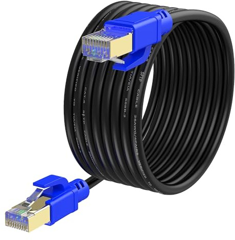 VOSGA Cat8 Ethernet Cable 25M,High Speed Network 26AWG Pure Copper S/FTP Shielded 40Gbps 2000MHz Heavy Duty Patch Cable,RJ45 Gold Plated Connectors, Indoor Outdoor Cat 8 Lan Internet Cord,25M