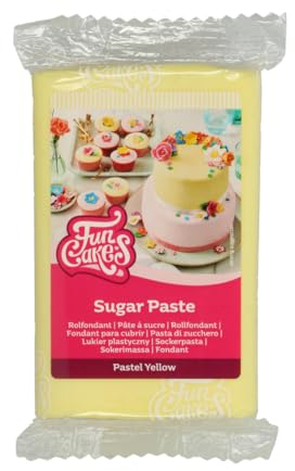 FunCakes Pasta di Zucchero Pastel Yellow: facile da usare, liscia, flessibile, morbida e pieghevole, perfetta per decorare torte, halal, kosher e senza glutine. 250 gr