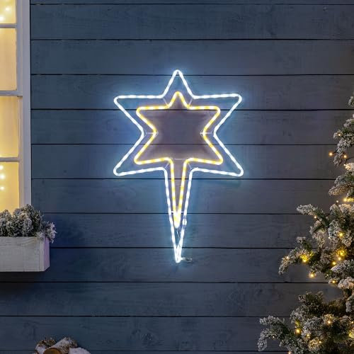 Christow Star Christmas Light Outdoor Decoration, Energy Efficient LED Rope Light, Flashing Wall Mountable Silhouette, Mains Operated, 82cm (Warm White & White)
