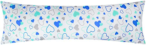 Renforcé Seitenschläferkissen Bezug 40x145cm - Herzen Blau (KY-620-1) | 100% Baumwolle