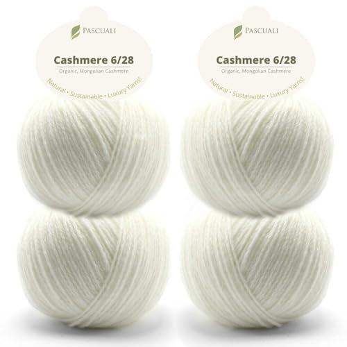 Pascuali Bio Cashmere 6/28. Strickwolle aus 100% Kaschmirwolle Wolle zum Stricken und Häkeln, 4 Knäuel - 100 g- Farbe:Weiß 08
