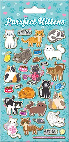 Paper Projects Purrfect Kittens Sparkly Reusable Stickers | Perfect for Craft Activities for Children and Adults | Reusable on Non-Porous Surfaces, 19.5cm x 9.5cm, Blue