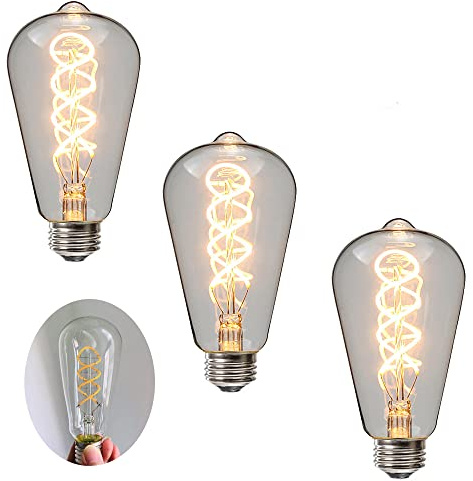 Ruihua 3 Packungen E27 4W Klarglas Doppelt Spiralförmige Flexible Glühbirne ST64 Vintage LED Glühlampe,Warmweiß 2700K 400LM Nicht Dimmbare Retro Edison LED Energiesparlampe