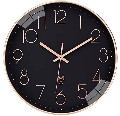 ACCSHINE Wanduhr Funk Lautlos Funkuhr Wand Wanduhr Ohne Tickgeräusche 30cm Quarz Batterie Groß Einfach zu Lesen für Zimmer Zuhause Küche Wohnzimmer Schlafzimmer Büro Schule (Schwarz)