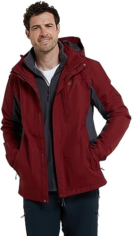 Mountain Warehouse Veste 3 en 1 Thunderstorm Homme - Manteau d'hiver Respirant, Imperméable, Coutures soudées, Polaire intérieure détachable - pour Voyager Rouge M